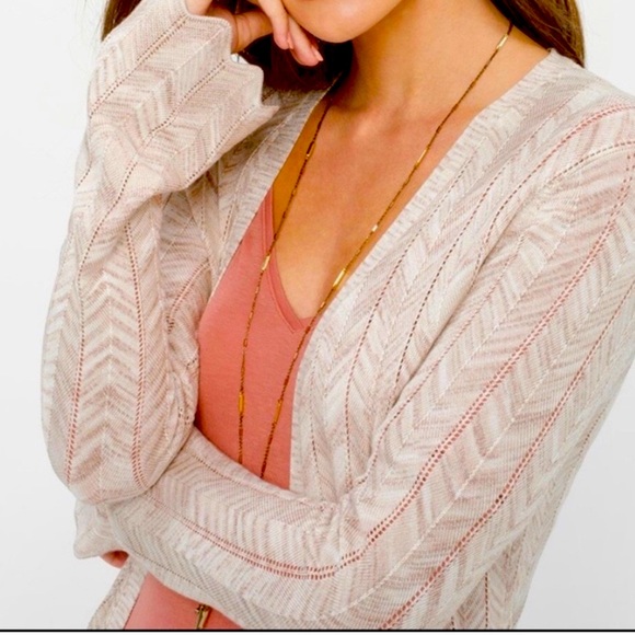 White House Black Market Sweaters - WHBM Chevron Pointelle beige open front long cardigan